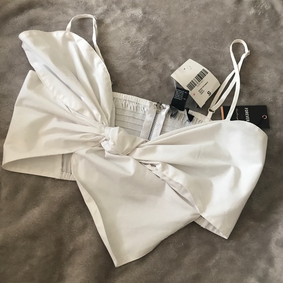 NWT Forever 21 White Ribbon Crop Top - Picture 2 of 3